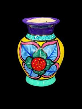 Mexican Talavera Pottery Folk Art Hand Painted Flower Vase 5"